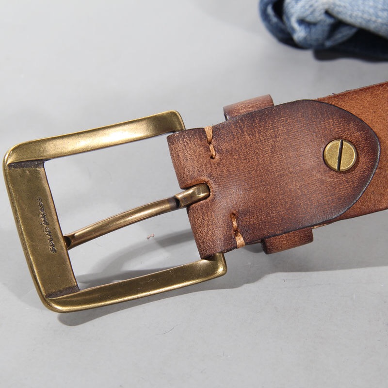 Cinturón Vintage de lujo hecho a mano de cuero con hebilla de cobre para hombre, cinturón Gotico de cuero de vaca, pantalones vaqueros informales Retro que combinan con todo, cinturón suave ABC
