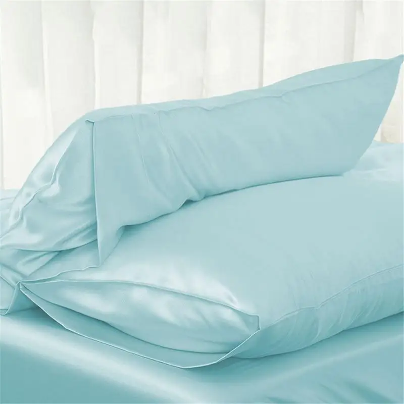 Nữ Hoàng/Vua Lụa Satin Gối Chăn Ga Áo Gối Mịn Nhà Trắng Đen Xám Xanh Da Trời Hồng Bạc