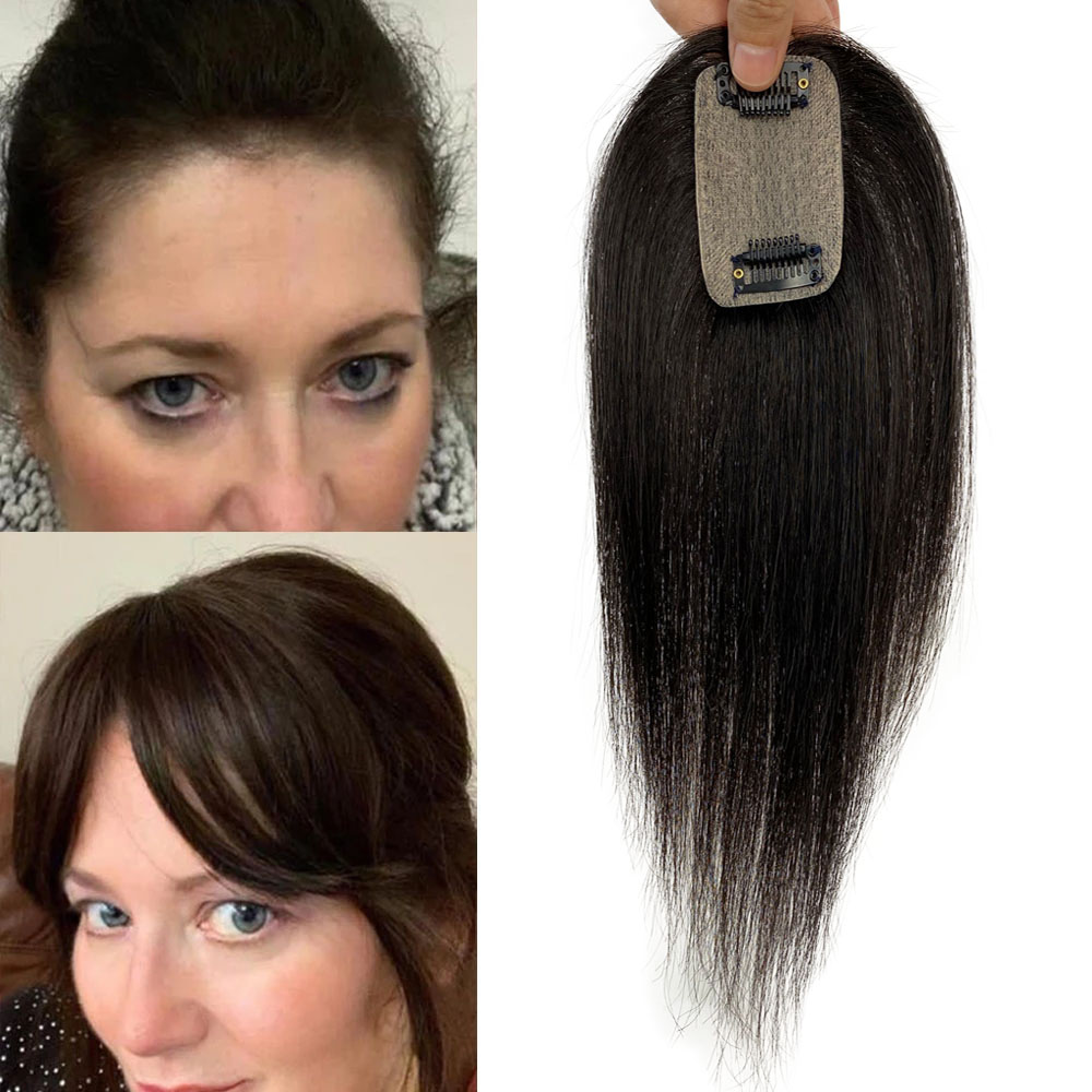 5X8CM Lụa Căn Cứ Trinh Nữ Tóc Mini Topper Nữ Toupee Với 2 Kẹp Tự Nhiên Da Đầu Da Một Phần Đầu Để Che Giấu balo Hoặc Tóc Trắng