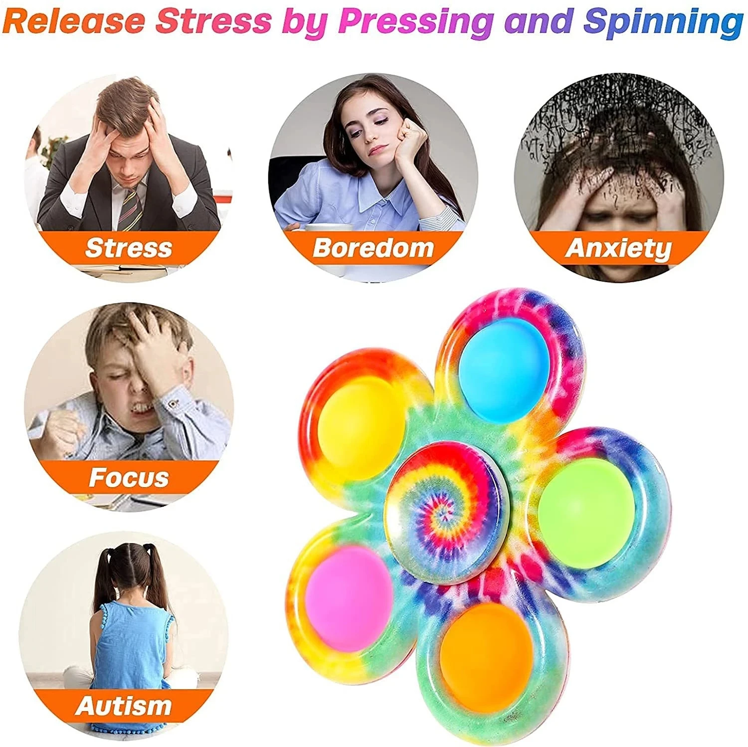 ตลก Tie Dye ง่าย Fidget Spinner Finger Push Bubble Hand Spinner สําหรับ ADHD ความวิตกกังวลความเครียดบรรเทา Sensory Party Favor สําหรับเด็ก
