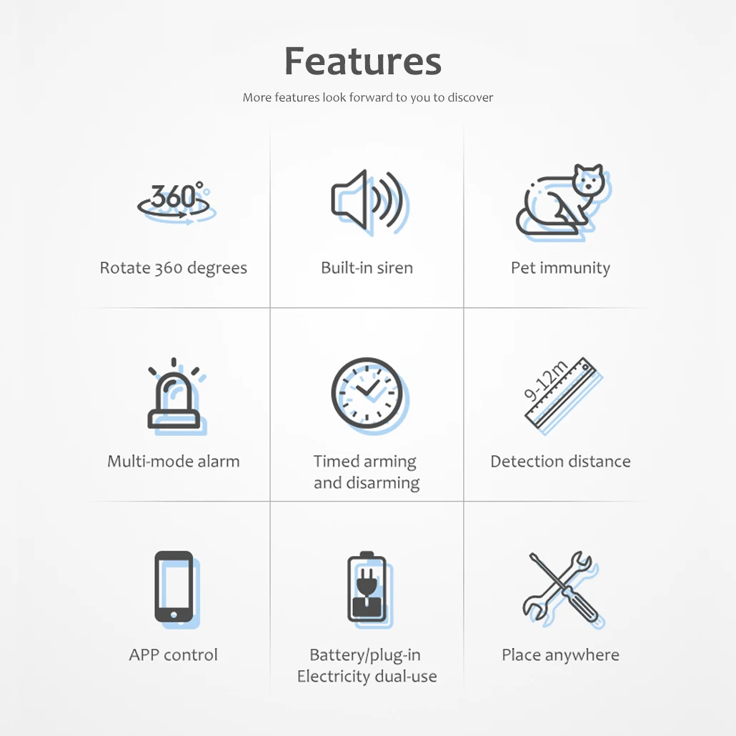 Tuya Wifi Sensor de movimiento Sensor PIR de cuerpo humano con alarma de sonido de sirena 80DB, aplicación Smart Life para sistema de alarma inteligente de automatización del hogar