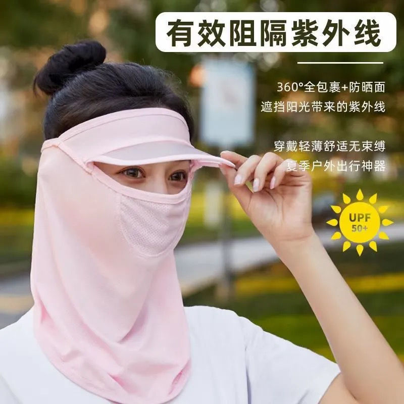Masker Matahari Musim Panas Topi Pelindung Uv Wajah Wanita Topi Surya Tipis Tahan Debu untuk Bersepeda Luar Ruangan Topi Wajah Penuh
