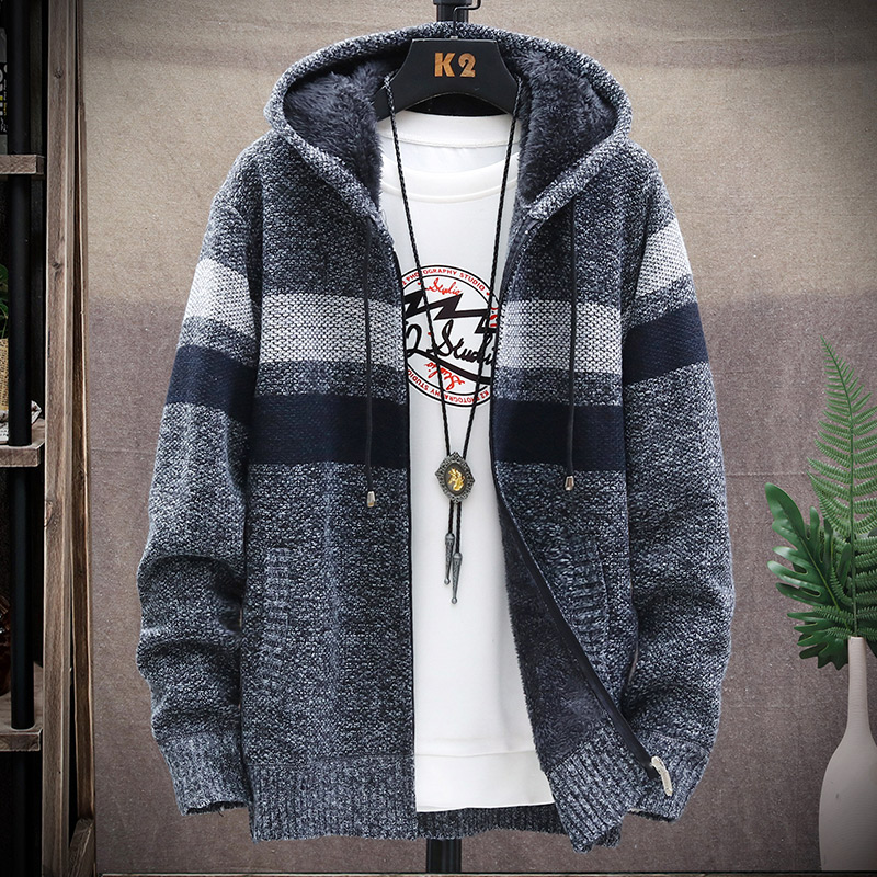 ผู้ชายHoodedเสื้อสเวตเตอร์ถักขนแกะเสื้อกันหนาวCardigansฤดูใบไม้ร่วงจัมเปอร์Zip Upเสื้อแจ็คเก็ตชายเสื้อผ้าญี่ปุ่นเสื้อถักCoat