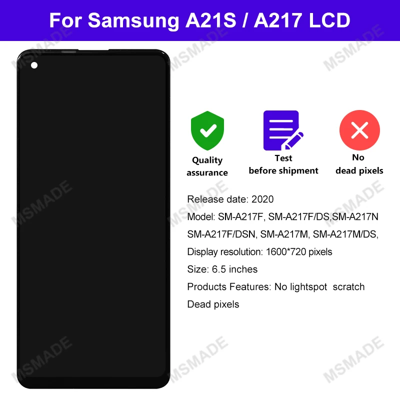 6.5 "삼성 갤럭시 A21S 디스플레이 A217F A217 갤럭시 A21S LCD A217F/DS A217H 용 LCD 터치 스크린 디지타이저 디스플레이