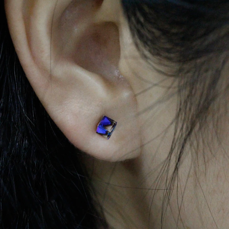 Anting-Anting Prismatik Perak Murni 925 dengan Anting-Anting Kancing CZ Transparan Perhiasan Mode 2021 untuk Wanita