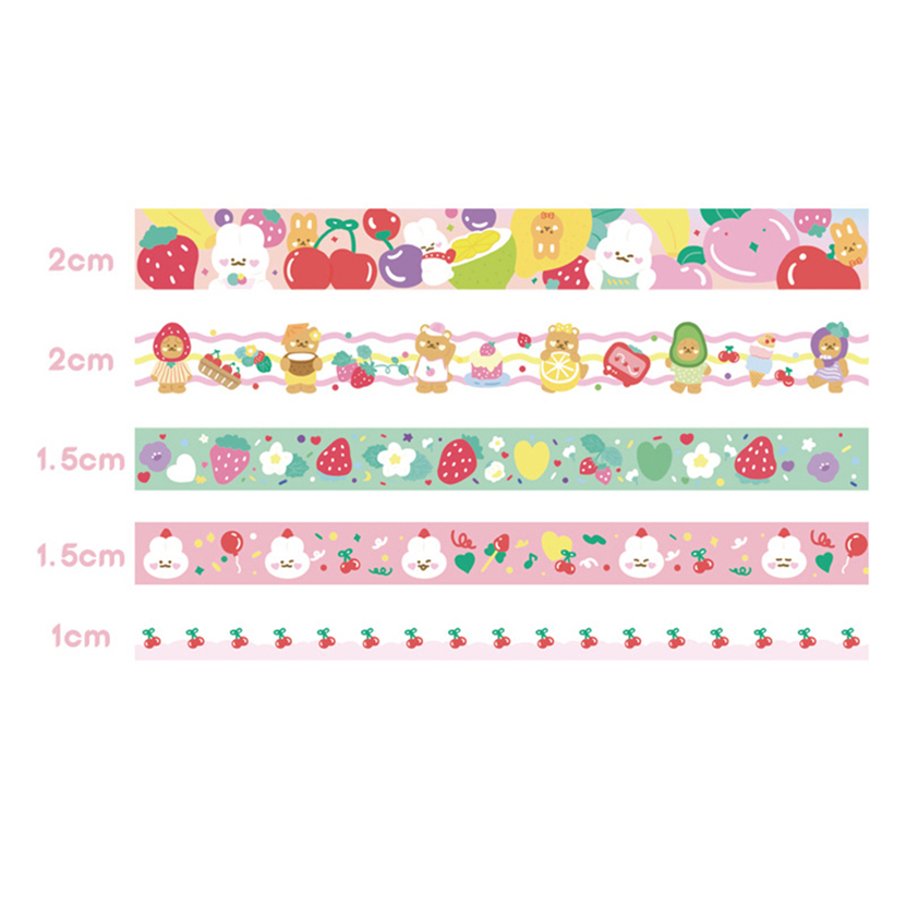 Kawaii Washi เทป5ม้วนเครื่องเขียนเกาหลี Escolar papeterie สติกเกอร์น่ารักกระดาษกาว scrapbook adhesiva washitape