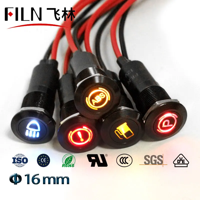 Lámpara impermeable de 16mm FILN 12V LED coche barco LED luces de señal de tablero de advertencia luz piloto de instrumento