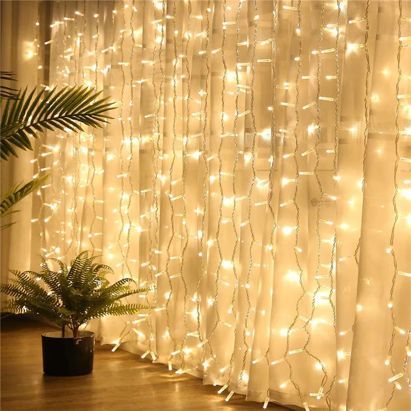 9x3/12x2m คริสต์มาสไฟ Garland LED Curtain Icicle String Light Fairy งานแต่งงานแสงตกแต่งบ้าน Windows party Garden