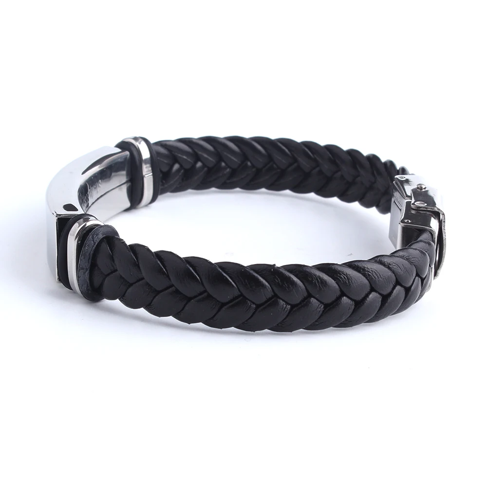 Pulsera de cuero con grabado de nombre y logotipo personalizado, Color negro, pulseras personalizadas de acero inoxidable para mujeres y hombres, pulsera de identificación