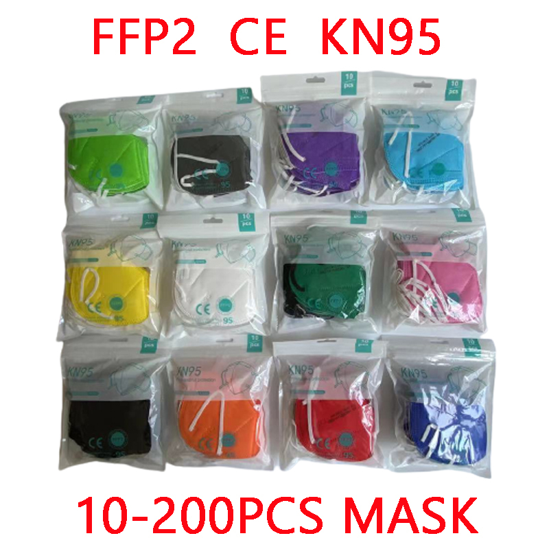 10-200 шт. ffp2mask Black kn95 mascarillas negra Взрослые 5 слоев одобренный fpp2 kn95 CE Респираторная маска для лица ffp2 многоразовая ffp3