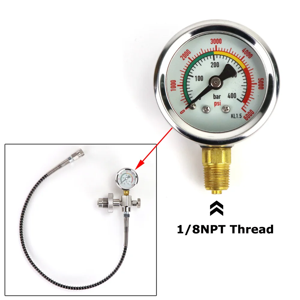 Novo 400bar/6000psi duplo-gama luminosa à prova de vibração medidor de pressão manômetro 1/8npt rosca