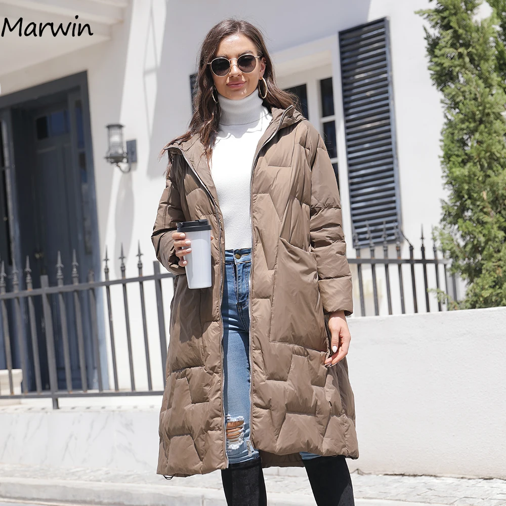 Marwin 2022ผู้หญิง90% สีขาวเป็ดเสื้อขนเป็ด Light เป็ดหนาแจ็คเก็ตเอวสูงสบายๆยาวเสื้อคลุมขนเป็ด