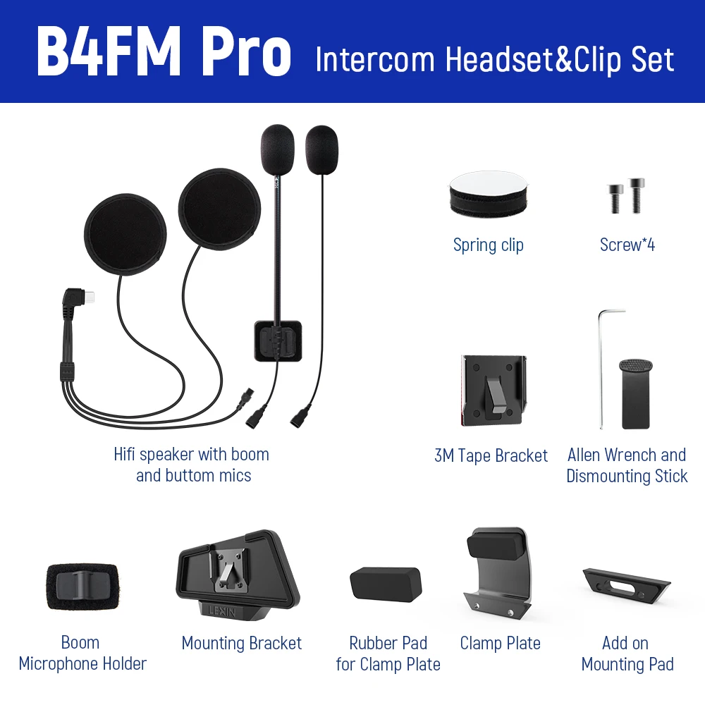 Lexin brand Moto intercom headset and metal clip accessories for lx-b4fm Pro Bluetooth helmet intercom headset plug