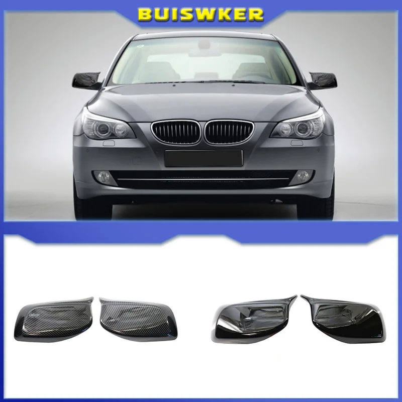 Rückspiegel-Abdeckkappe aus Kohlefaser/Schwarz für BMW 5er E60 E61 E63 E64 2004–2008 520i 525i 528i 528xi 530i