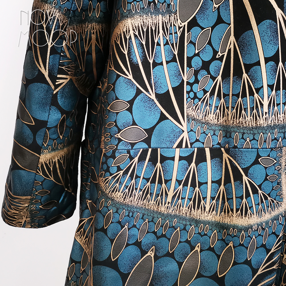 Novmoop genuine leather women overcoat floral pattern printed sheepskin oversize Italy luxurious style LT3365