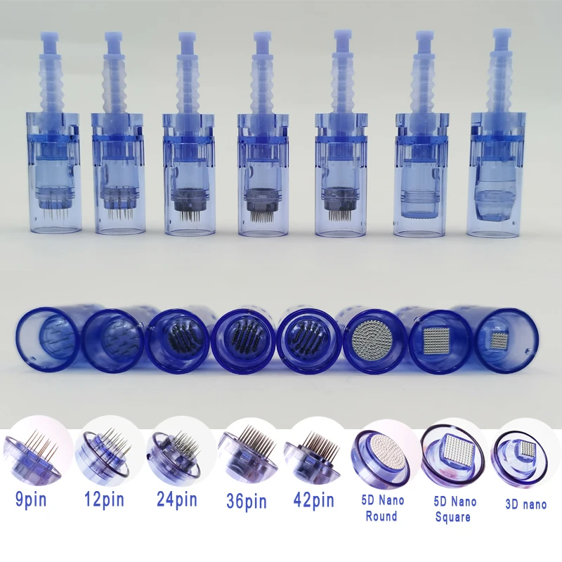 10 Chiếc Dr Bút A6 Kim Hộp Mực Microneedling Máy Bằng Lưỡi Lê Derma Bút A1 M5 M7 N2 E30 Thay Thế Tem 9 12 24 36 42 Pin Nano