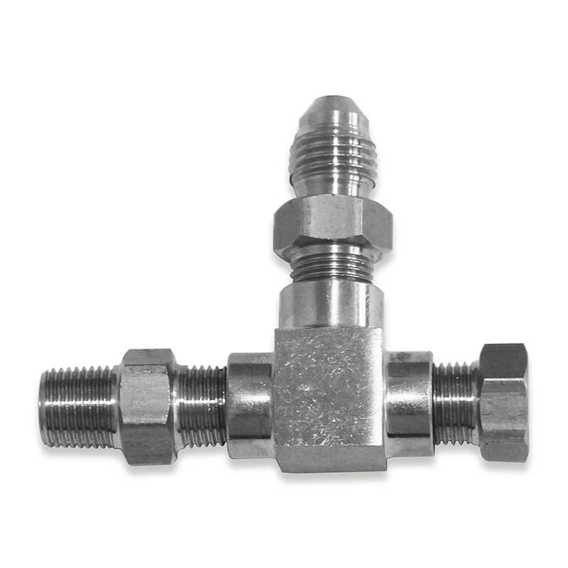 MSCRP Tee fiting adaptor 3 cara 1/8 ", NPT ke 4AN & Plug Block Sensor tekanan oli paduan Aluminium