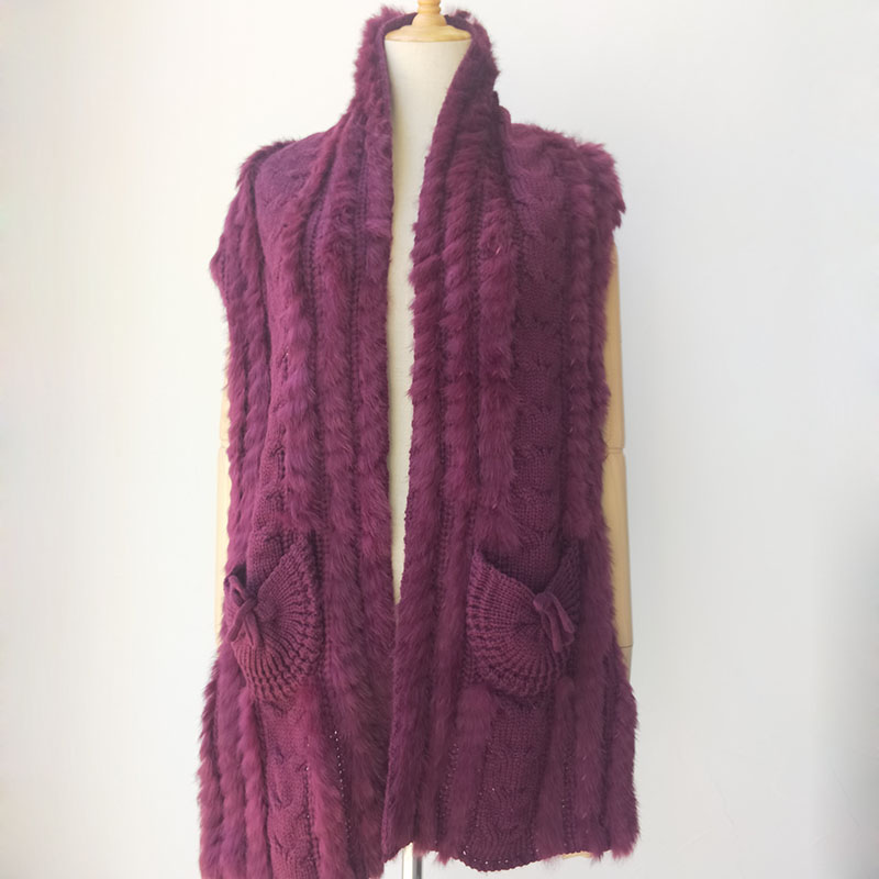2019 automne tricoté réel Gilet de fourrure de lapin femme décontracté automne femmes véritable Gilet de fourrure Stock vendre comme prix pas cher