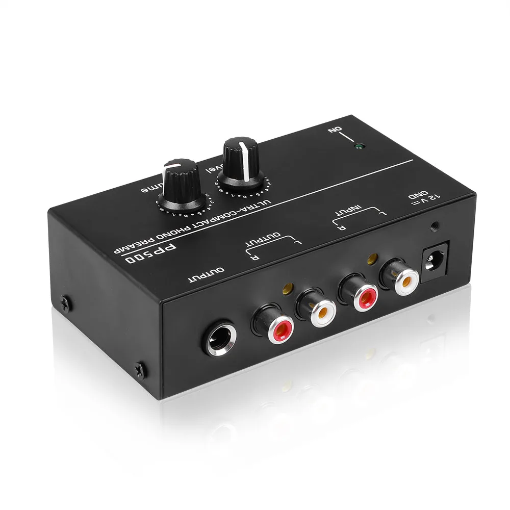 Phono Preamp pre Amp Preamplifier with Level Volume Control RCA Input Output 1/4" TRS Output Interfaces for LP Vinyl Turntable