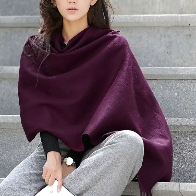 Bufanda de lana para invierno, chal a la moda para mujer, bufandas sólidas para adultos, chales y chales de lujo para otoño, Poncho, bufandas para mujer, envoltura Unisex