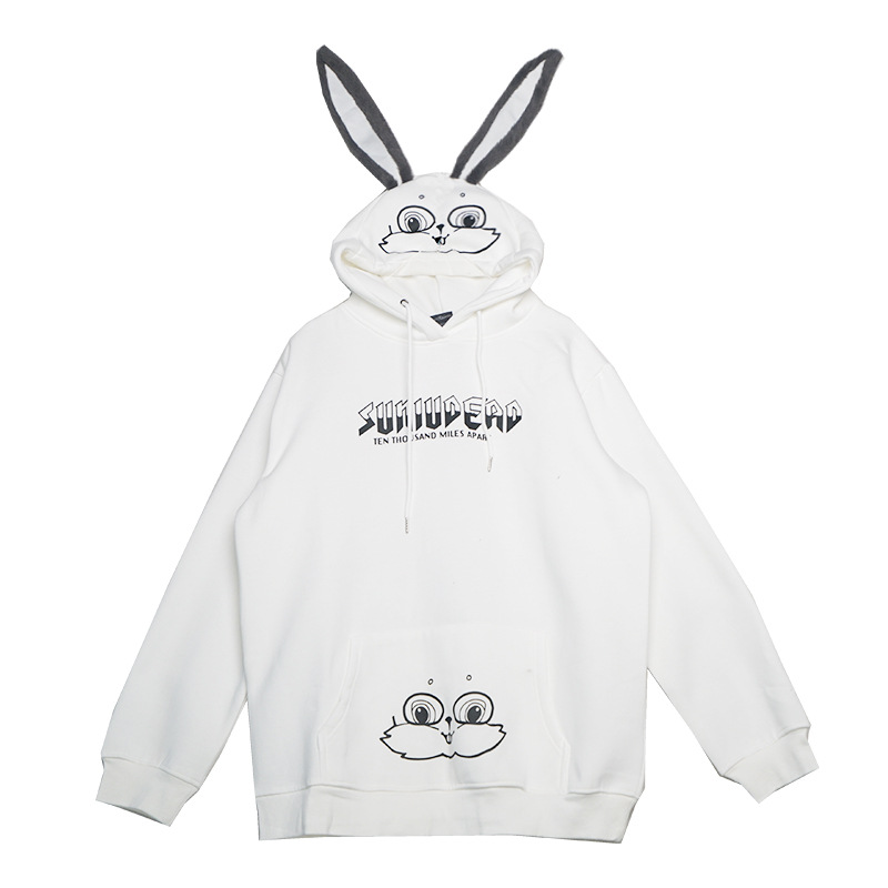 2025 primavera otoño pareja a juego Linda Sudadera con capucha conejo de peluche oreja larga Sudadera con capucha mujeres Kawaii espesar bolsillo prendas de vestir