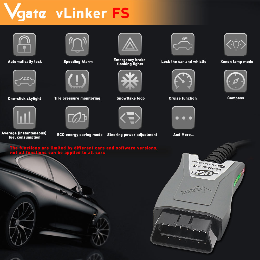 Vgate vLinker FS ELM327 Pour Ford FORScan HS/MS-CAN ORME 327 OBD 2 OBD2 Scanner Diagnostique De Voiture Outils D'interface OBDII Pour Mazda