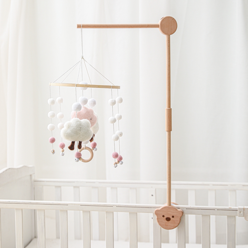 Bebê de madeira cama sino suporte dos desenhos animados urso berço sino plástico móvel pendurado chocalhos brinquedo titular braço suporte berço decoração
