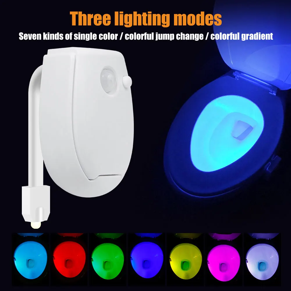 Sensor de movimiento PIR inteligente de 7 colores, luz nocturna para asiento de inodoro, retroiluminación impermeable para cuenco, Luminaria LED, lámpara para WC, suministro para el hogar