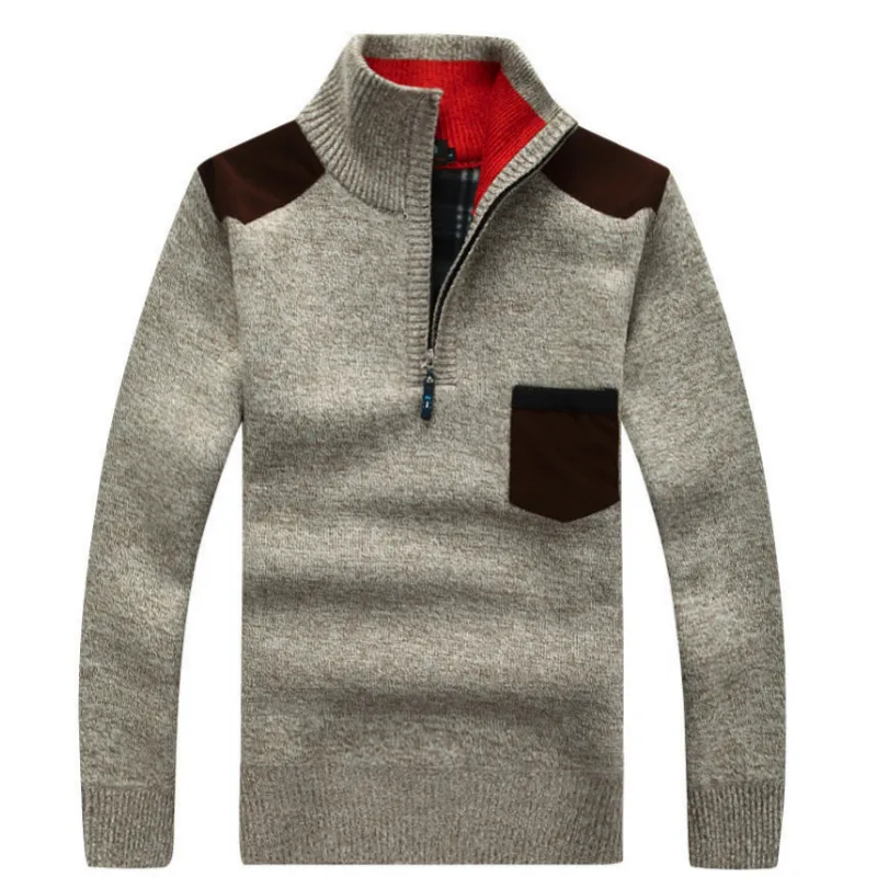 Winter Herren Rollkragenpullover Half Zip Fleece Gestrickte Wolle Pullover Langarm Tasche Casual Männliche Dicke Kleidung für Herbst
