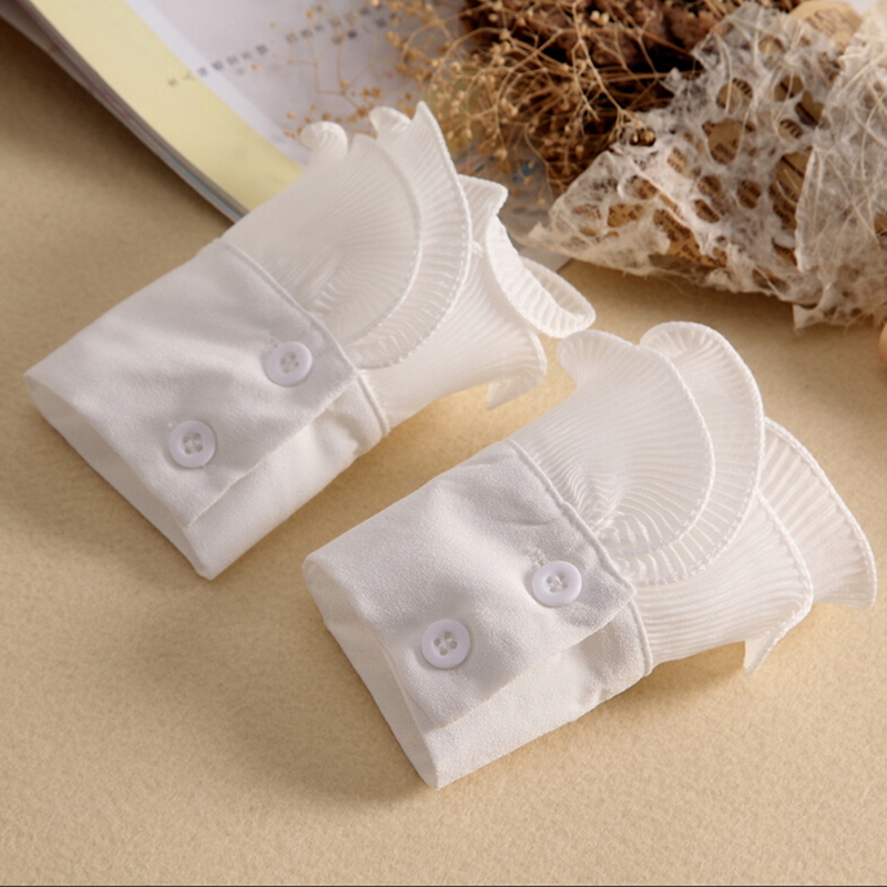 1Pair Women Fake Arm Sleeves Fashion Spring Arm Warmers Organ Cuff Pleated Horn Cuffs White Black Apparel Accessories