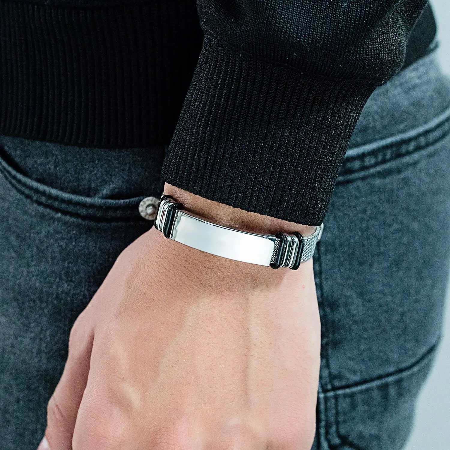 Pulseira Punk de aço inoxidável com nome personalizado gravar logotipo para homens, Trendy Net Band, Jóias Amizade