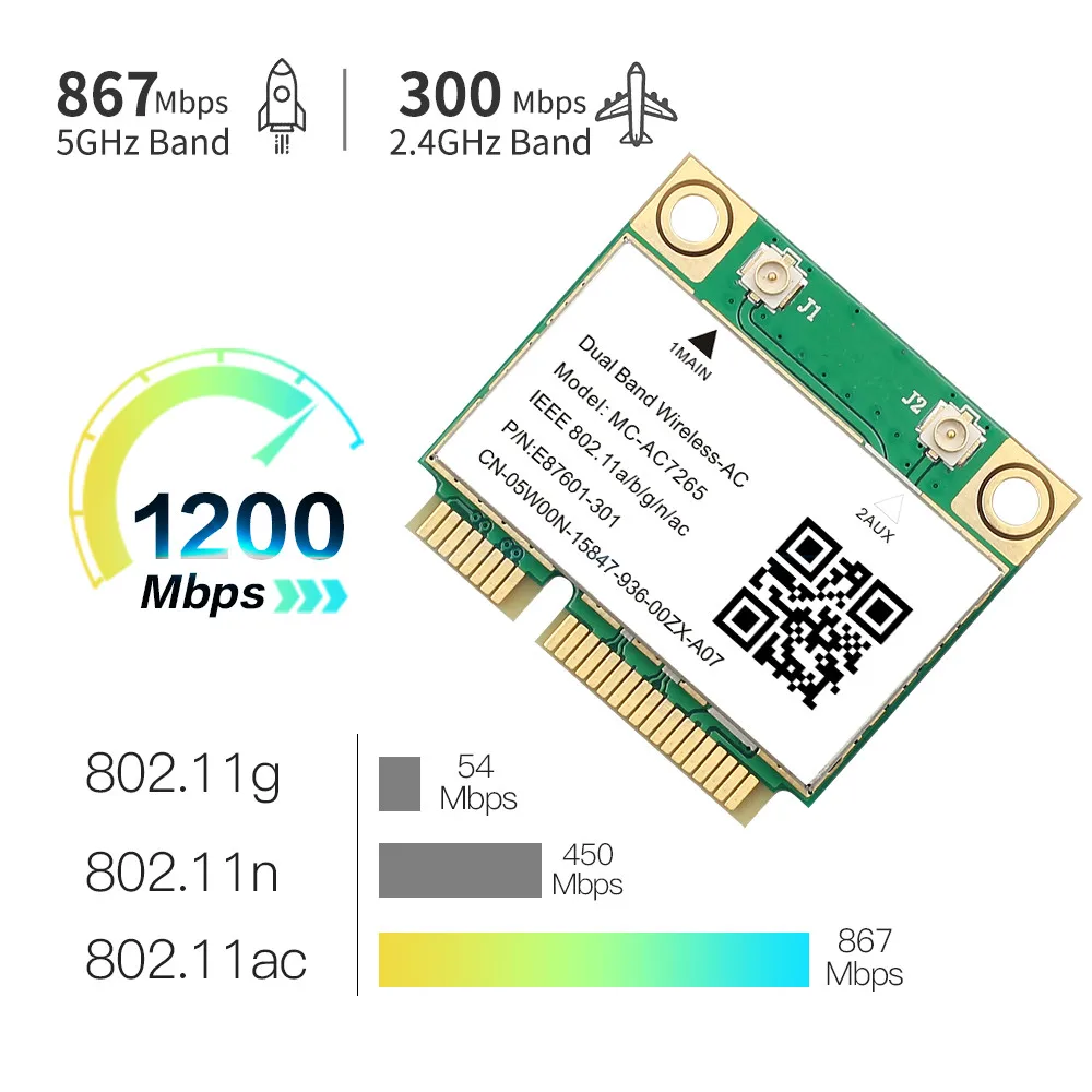 1200Mbps Bluetooth 4.2 Half Mini PCI-E Wifi Kaart MC-AC7265 Draadloze 802.11ac 2.4G 5Ghz Voor Laptop Win 7 810 11