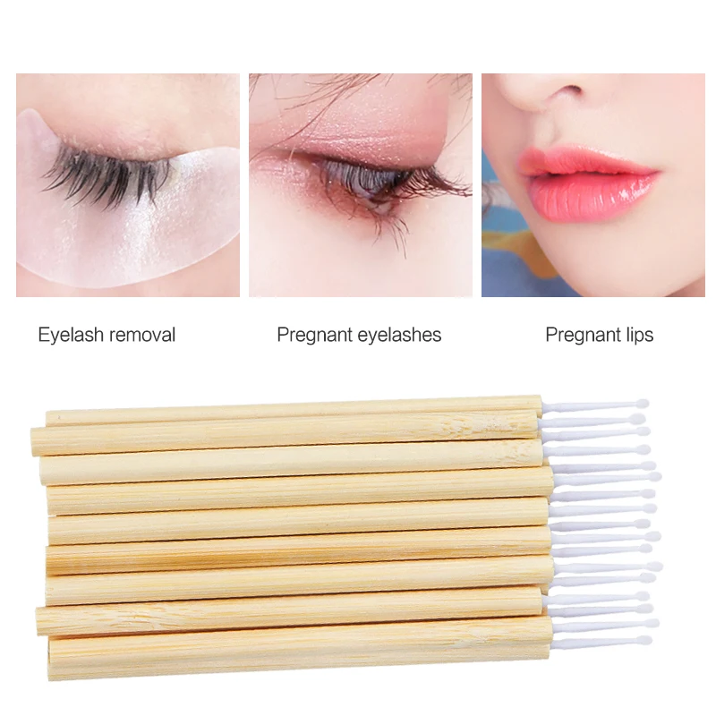 50pcs False Eyelash Micro Brush Bamboo cleaning stick Mascara Wands Lip Brush Eyelash Extension Remover clean Swab Applicators