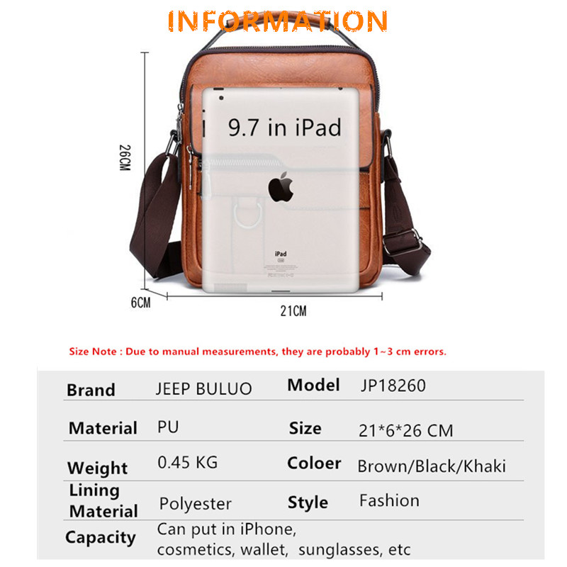 JEEP BULUO Luxus Marke Männer Umhängetasche Messenger Taschen Business Casual Handtasche Männlichen PU Schulter Tasche Große Kapazität