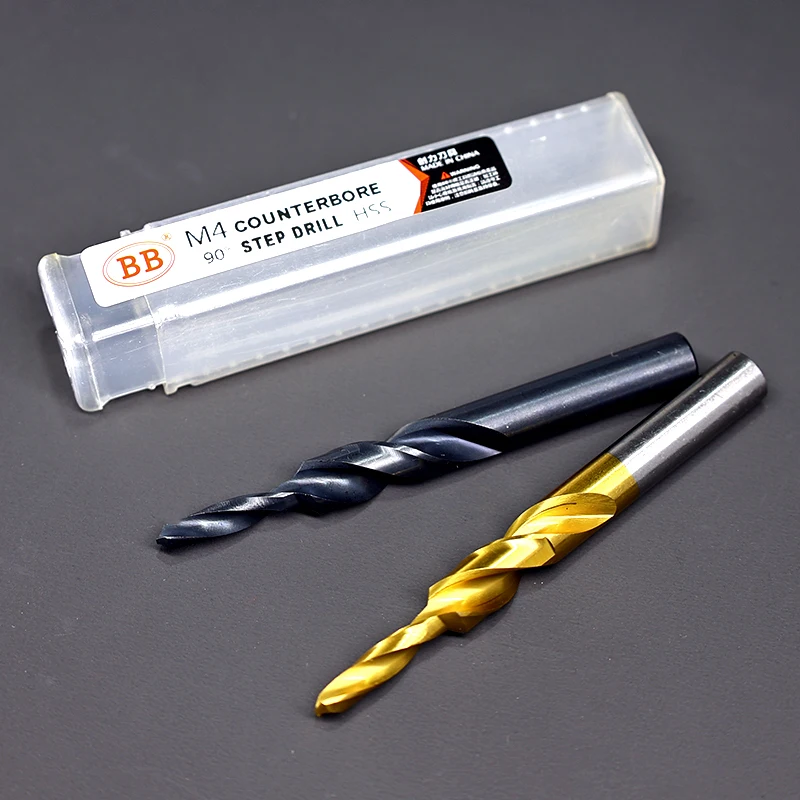 BB Counterbore Xoắn Mũi Khoan Bước Kép Cắt Bit HSS Cho Kim Loại 90 180 Độ M3 M4 M5 M6 M8 M10 m12 Nón Dụng Cụ Khoan 1 Cái