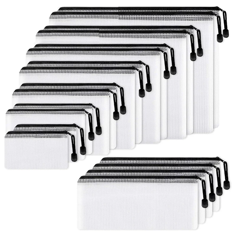 NEW-18Pcs Lưới Dây Kéo Túi Đựng Tài Liệu, 8 Các Loại Kích Thước, Nhựa Dẻo Chống Thấm Nước Zip Tập Tin Thư Mục, đa Năng Dành Cho Văn Phòng, Gia Đình