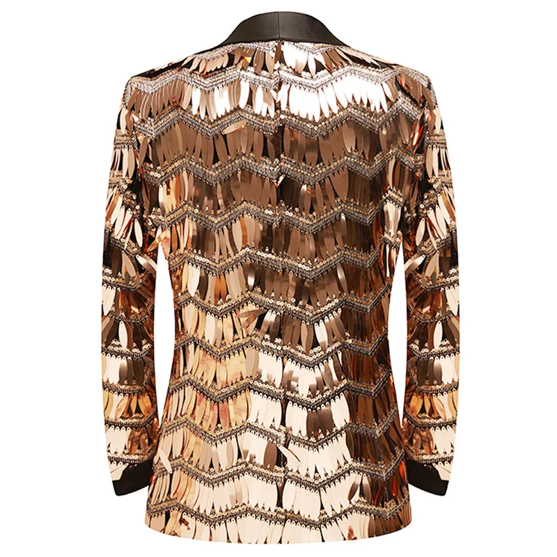 Nhà Cao Cấp Sóng Sọc Vàng Đầm Áo Khoác Blazer Khăn Choàng Ve Áo 1 Nút Bấm Sáng Bóng Tiệc Cưới Vest Ăn Tối Tuxedo Áo