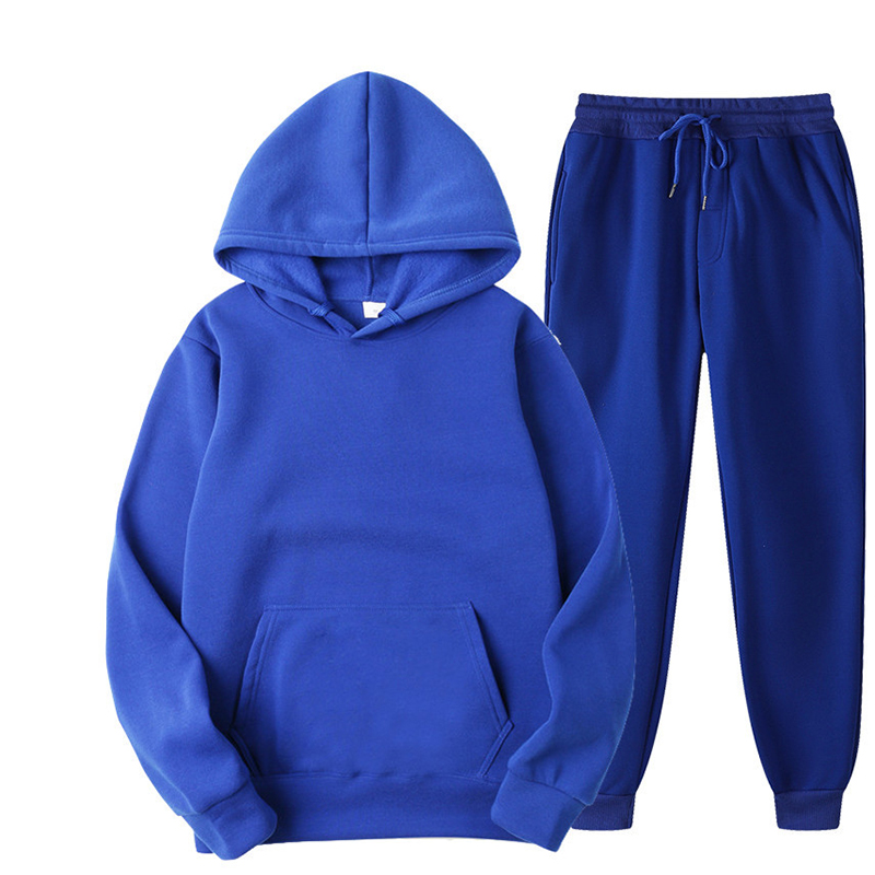 Nuevo chándal para hombre y mujer, sudaderas con capucha, Jersey grueso informal de Color sólido y pantalón largo, conjunto de 2 piezas, traje deportivo para correr de lana de otoño para hombre
