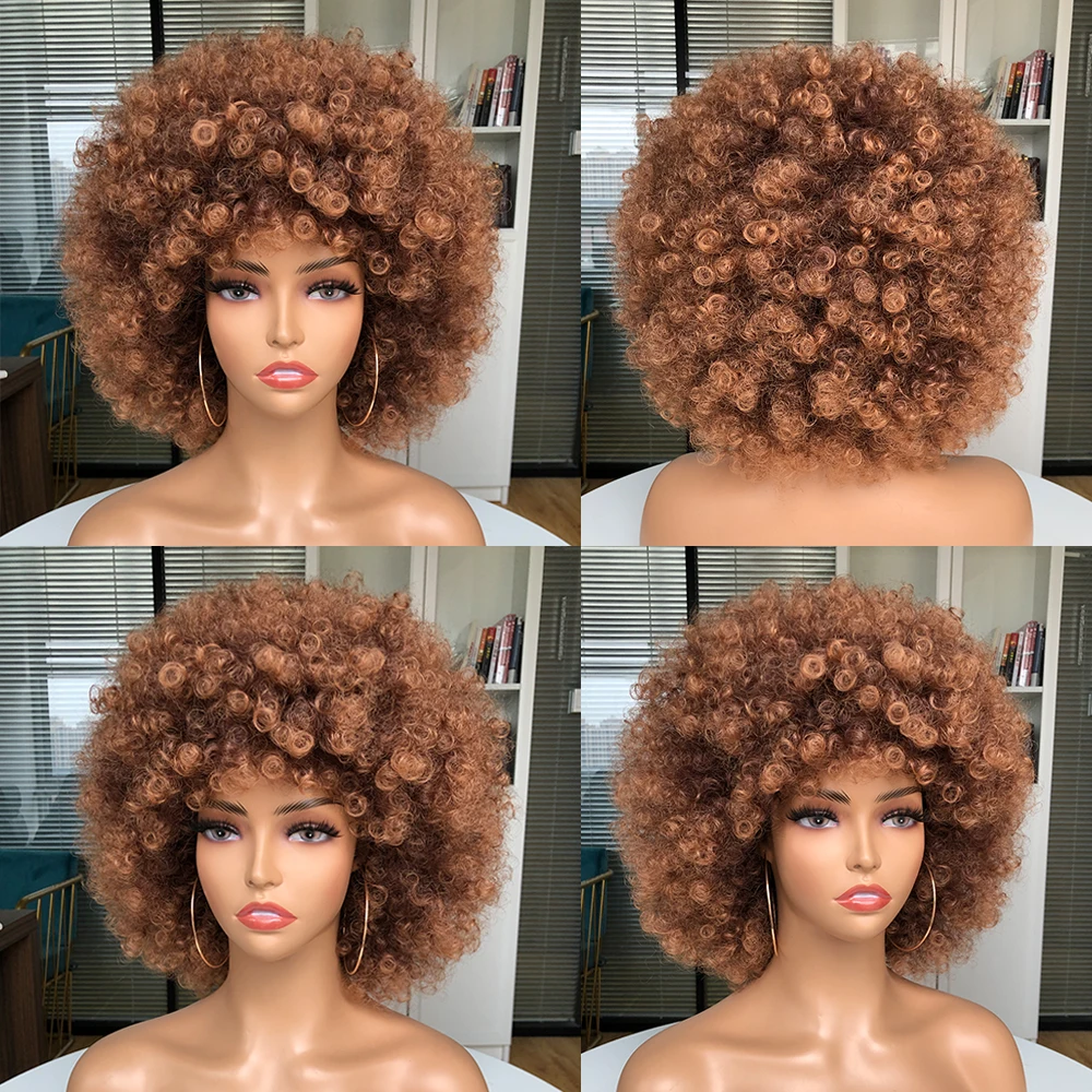 ผมสั้น Afro Kinky Curly วิกผมวิกผมผู้หญิงคอสเพลย์วิกผมสีบลอนด์สีชมพูสังเคราะห์วิกผมฮาโลวีนวิกผมสีดำสีฟ้าสีแดงสีน้ำตาล