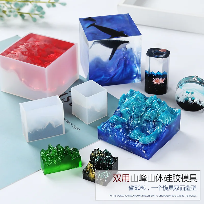 両面山型 UV エポキシ樹脂モールド Diy 手作り高ミラーシリコーンペンダント金型ジュエリーツールを作る工芸品