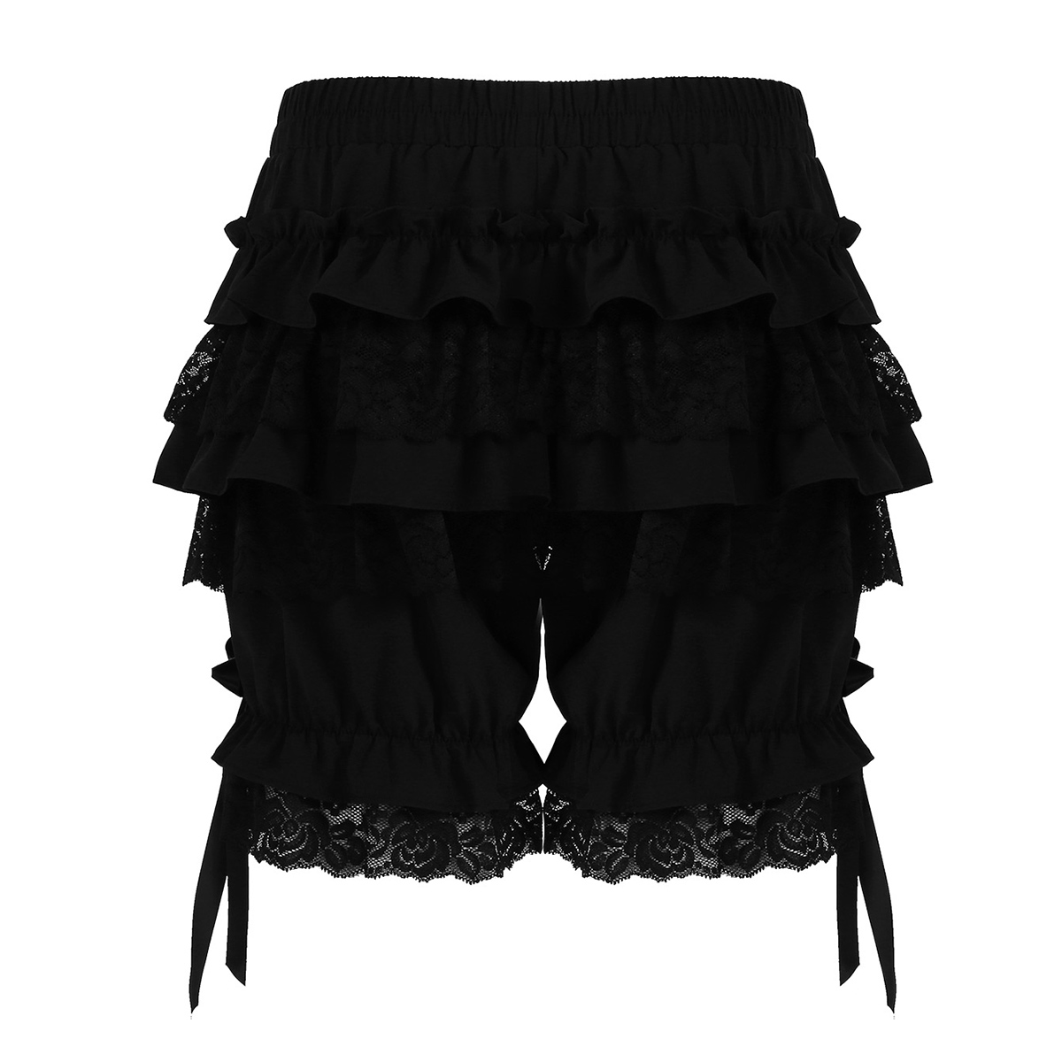 Frauen Layered Rüschen Spitze Trim Lose Kürbis Shorts Vintage Victorian Gothic Hosen Kostüm Elastische Taille Pumphose Shorts