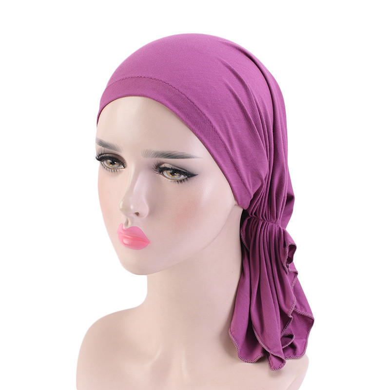 Elastische Frauen Modale Baumwolle Rüschen Turban Kappen Muslimischen Kopftuch Motorhaube Vorgebunden Hijab Headwrap Cap Weiche Dame Haarausfall chemo Kappe