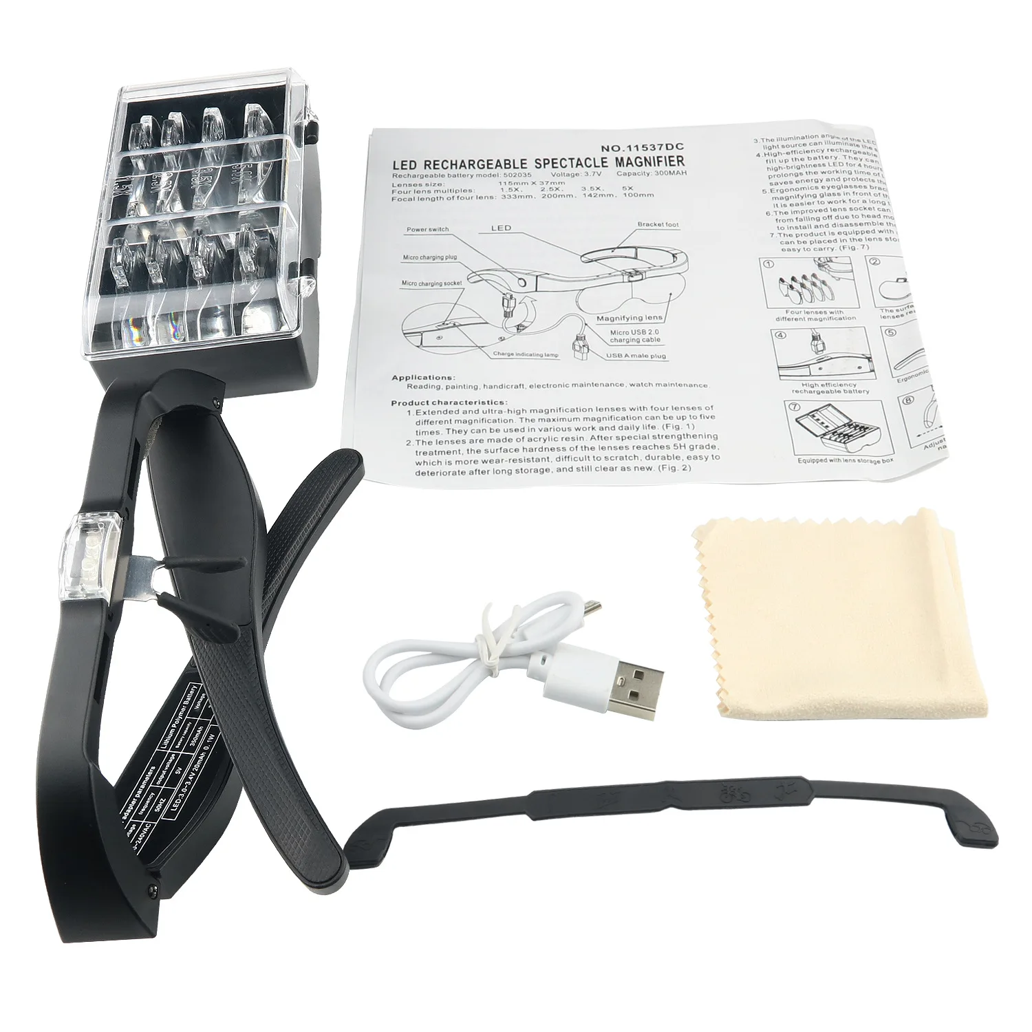 Lupas Lupa 1.5X 2.5X 3.5X 5.0X USB Recargable Con Luz LED Para Leer Joyeros Relojero Reparación Uso