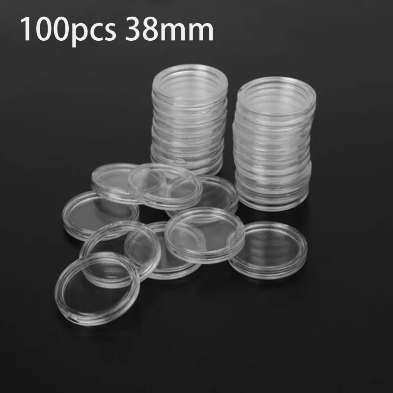 100/200 Viên Trong Suốt Vòng Đồng Xu Hộp Bảo Quản Viên Đồng Bộ Sưu Tập Giá Đỡ Hộp Đựng Supplies18/20/21/22/24/25/26/38Mm Tặng
