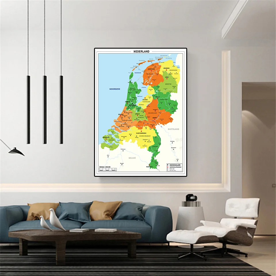 42*59Cm Bản Đồ Chính Trị Của Netherland Trong Tiếng Hà Lan Canvas Tranh Treo Tường Poster Du Lịch Đồ Dùng Học Tập Phòng Khách trang Trí Nhà Cửa