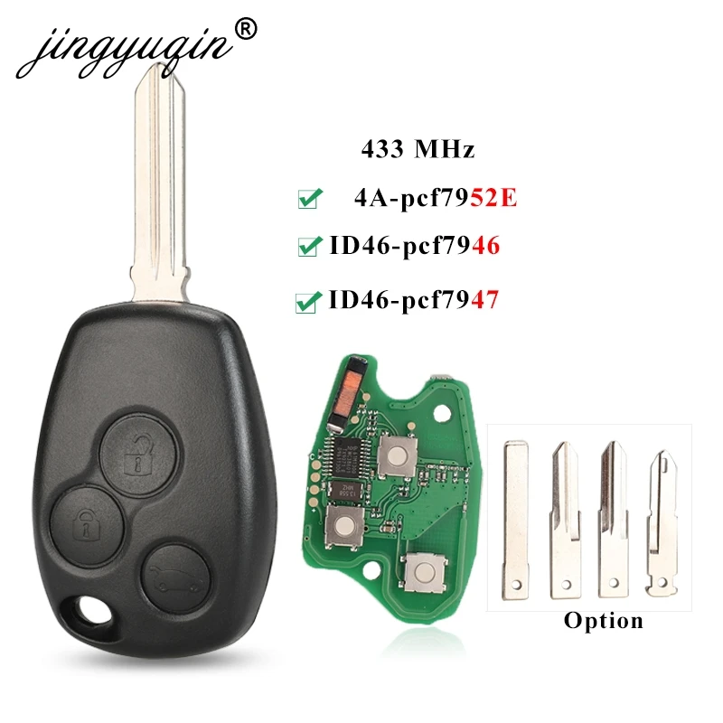 Llave de coche remota jingyuqin PCF7946 7947 7952E Chip 434MHz para Renault Trafic Vivaro Primastar Movano Dacia 3BT reemplazar Control Fob