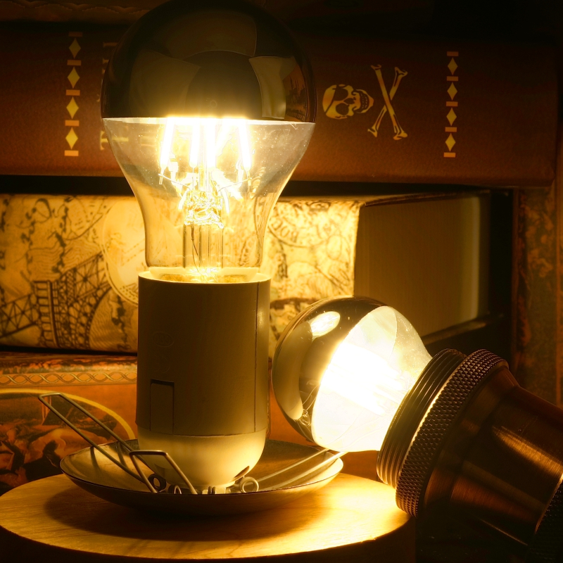 Edison E14 E27 Tráng Gương Bạc Retro Bóng Đèn LED 4W G45 A60 ST64 G80 G95 Vintage Dây Tóc Lampada LED đèn Trắng Ấm Chiếu Sáng