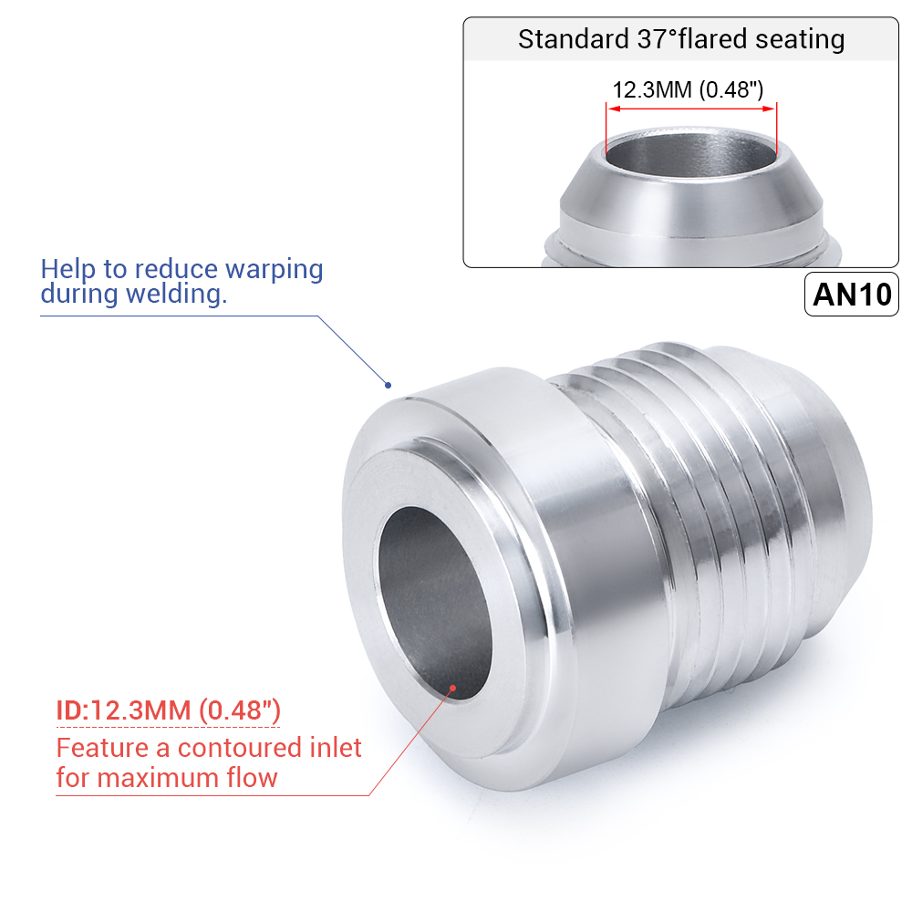 Top Quality Aluminum AN4 6 8 10 12 AN Straight Male Weld Fitting Adapter Weld Bung Nitrous Hose Fitting Silver