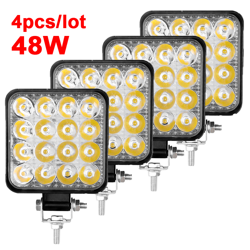4 pçs carro led barra worklight 48w offroad luz de trabalho 12v luz nevoeiro lâmpada 4x4 led trator farol lâmpadas holofotes para caminhão atv 4 i