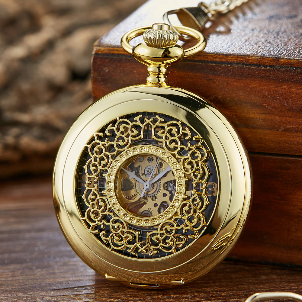Reloj de bolsillo mecánico luminoso con bobinado manual para hombre, colgante de bronce, clásico, Vintage, cubierta hueca, analógico, regalo de reloj